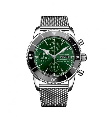 Breitling Superocean Heritage II Chronograph 44 Stainless Steel Green Milanese Replica Watch A13313121L1A1