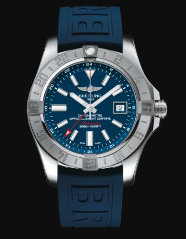 Breitling Avenger II GMT Stainless Steel Mariner Blue Rubber Pin Replica Watch A32390111C1S2
