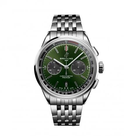 Breitling Premier B01 Chronograph 42 Stainless Steel Green Bracelet Replica Watch AB0118221L1A1