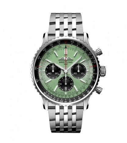 2022 Breitling Navitimer B01 Chronograph 43 Stainless Steel Mint Green Bracelet Replica Watch AB0138241L1A1
