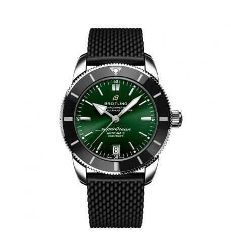 Replica Breitling Superocean Heritage II 42 Stainless Steel Black Green Rubber Folding Watch AB2010121L1S1