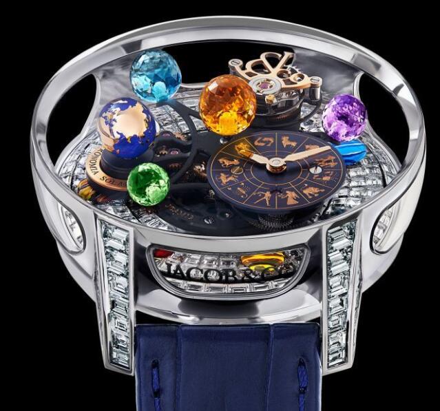 Jacob and Co Astronomia Replica Watch ASTRONOMIA SOLAR BAGUETTE JEWELERY – PLANETS – ZODIAC- WHITE GOLD AS910.30.BD.BD.A
