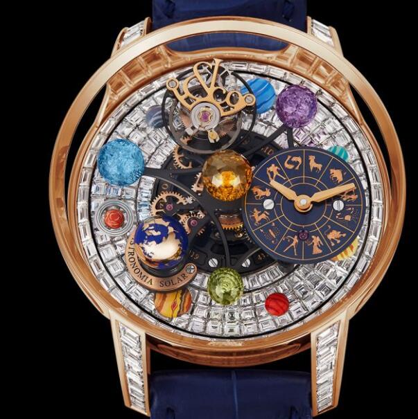 Jacob and Co Astronomia Replica Watch ASTRONOMIA SOLAR BAGUETTE JEWELERY – PLANETS – ZODIAC- ROSE GOLD AS910.40.BD.BD.A