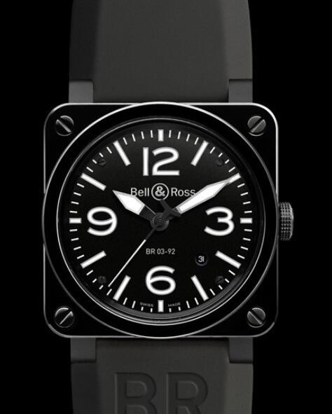 Bell & Ross Replica Watch BR 03-92 Ceramic AVIATION BR0392-CER-BLP/SRB Ceramic - Rubber Bracelet