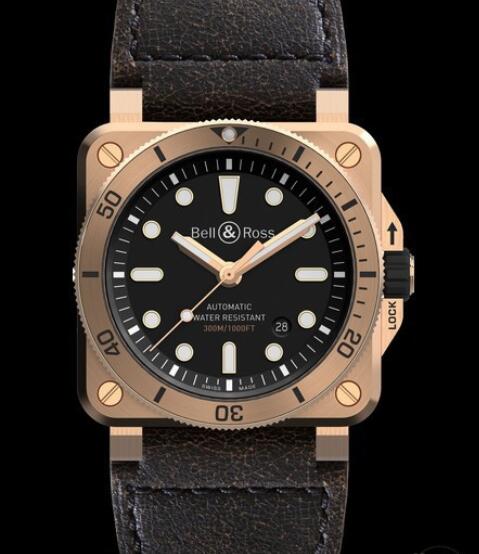 Bell & Ross INSTRUMENTS Replica Watch Diver-Bronze BR0392-D-BL-BR/SCA Bronze - Black Dial - Calfskin Leather Strap