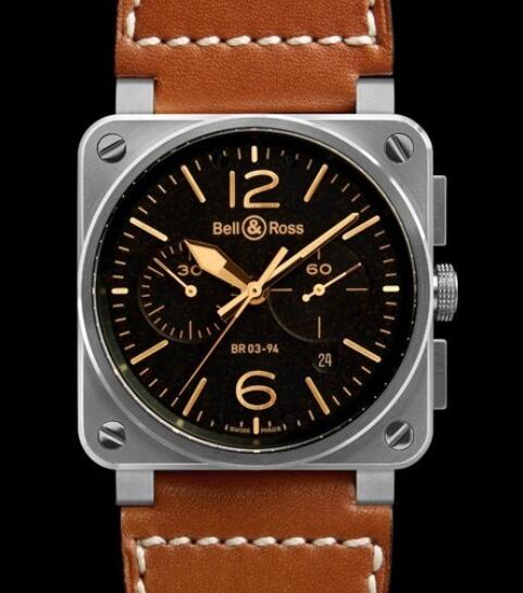 Bell & Ross Replica Watch BR 03-94 Golden Heritage AVIATION BR0394-ST-G-HE/SCA Steel - Leather Bracelet