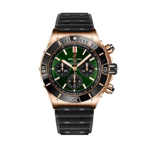 Replica Breitling Super Chronomat B01 44 Red Gold Green Rubber Rouleaux Watch RB01361A1L1S1