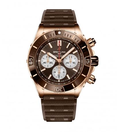 Breitling Super Chronomat B01 44 Red Gold Brown Rubber Rouleaux Replica Watch RB0136E31Q1S1