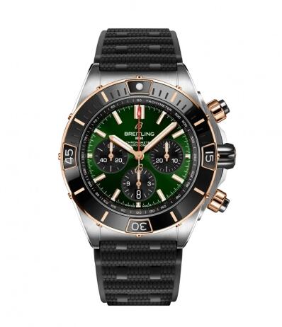 Breitling Super Chronomat B01 44 Stainless Steel Red Gold Green Rubber Rouleaux Replica Watch UB0136251L1S1