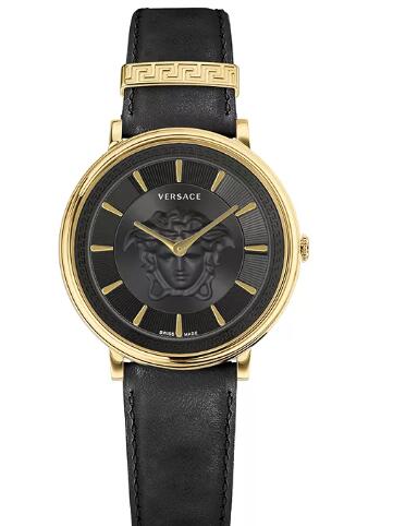 Replica Versace Women's Swiss V-Circle Black Leather Strap Watch 38mm