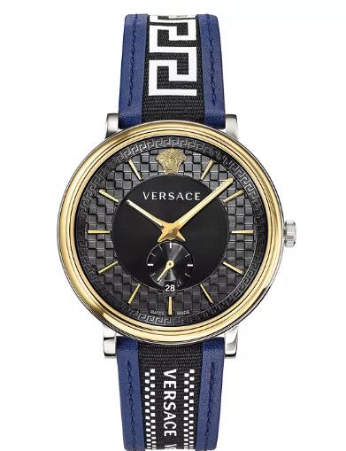 Versace Men's Swiss V Circle Greca Edition Blue Leather Strap Watch 42mm