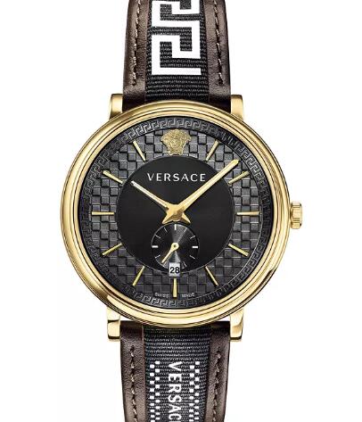 Replica Versace Men's Swiss V Circle Greca Edition Brown Leather Strap Watch 42mm