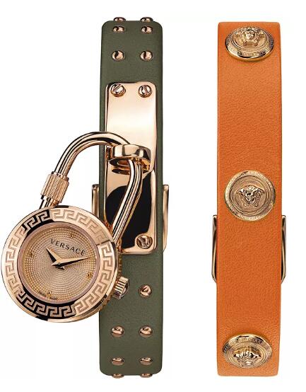 Replica Versace Women's Swiss Medusa Lock Icon Green & Orange Leather Strap Watch 21.5mm