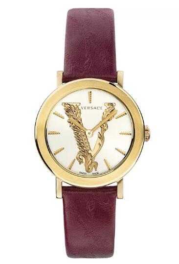 Versace Women's Swiss Virtus Burgundy Leather Strap Watch 36mm