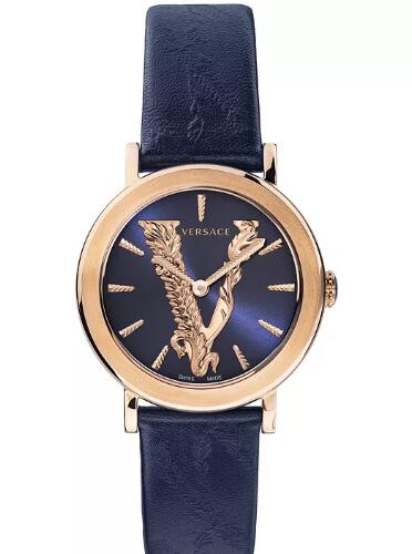 Replica Versace Women's Swiss Virtus Blue Leather Strap Watch 36mm